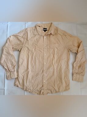 GAP Men's Tan Beige Striped Long-Sleeve Button-Up Shirt